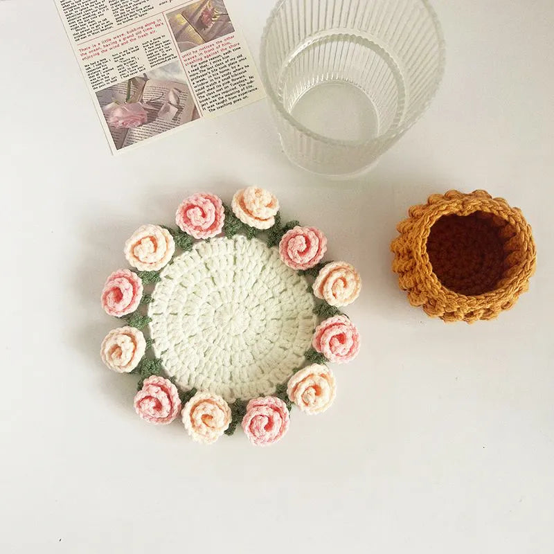 Handmade Crochet Flower Coaster | Crochet Flower Bouquet | Coaster Gift for Her