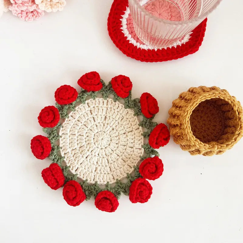 Handmade Crochet Flower Coaster | Crochet Flower Bouquet | Coaster Gift for Her