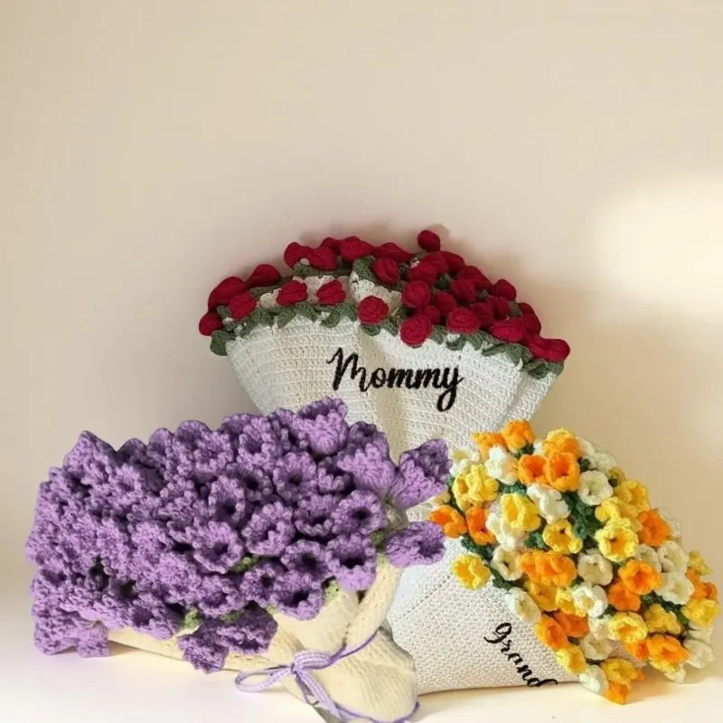 Personalized Name Hand-Knitted Rose Blanket | Crocheted Floral Blanket
