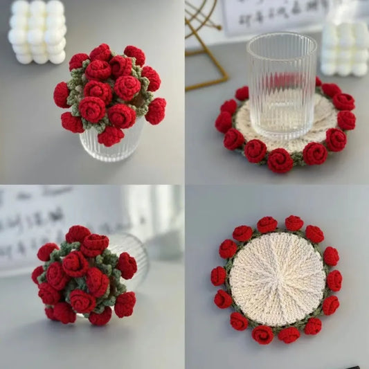 Handmade Crochet Flower Coaster | Crochet Flower Bouquet | Coaster Gift for Her