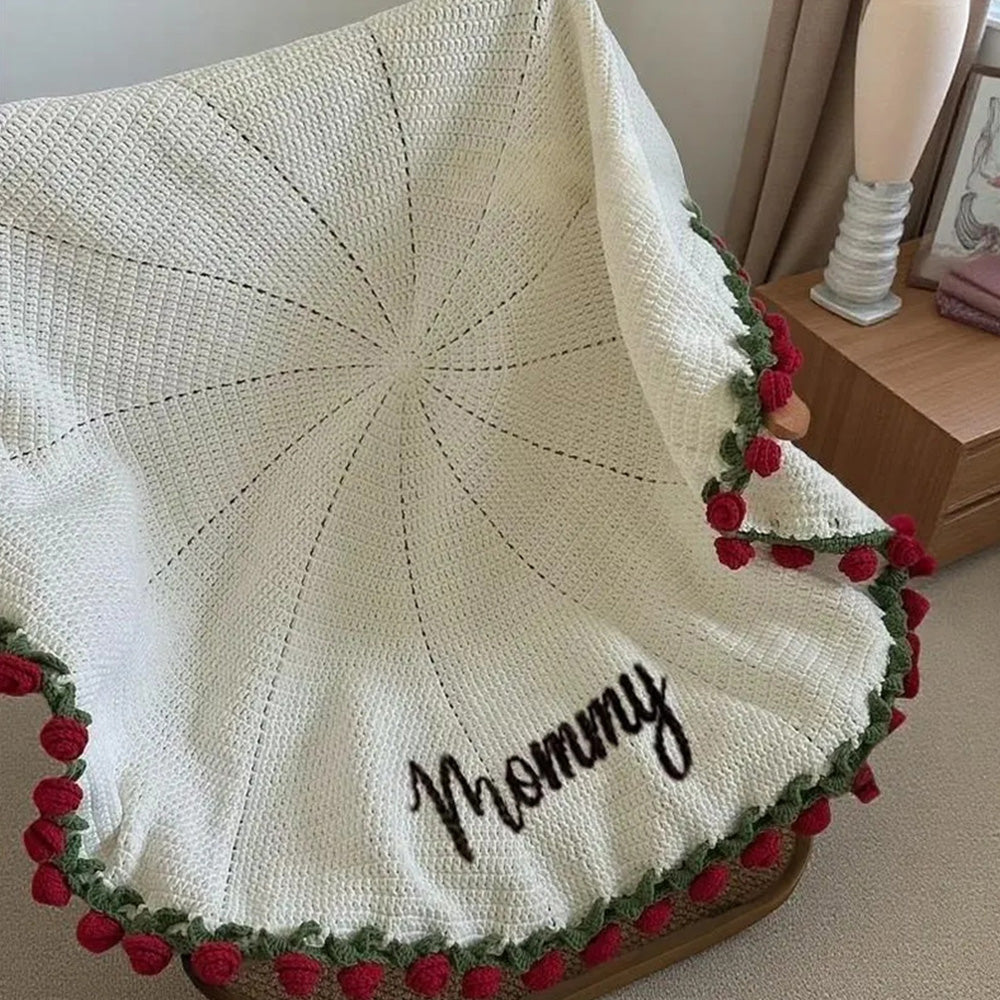 Personalized Name Hand-Knitted Rose Blanket | Crocheted Floral Blanket