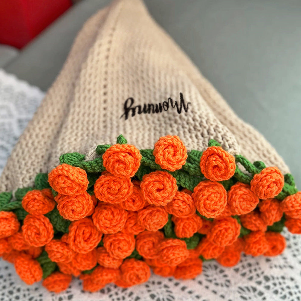 Personalized Name Hand-Knitted Rose Blanket | Crocheted Floral Blanket