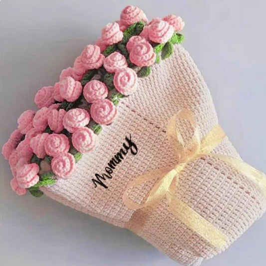 Personalized Name Hand-Knitted Rose Blanket | Crocheted Floral Blanket