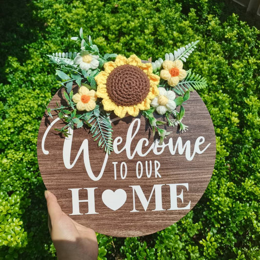 Welcome Door Sign Crocheted Flower Front Door Decorations Unique Gifts