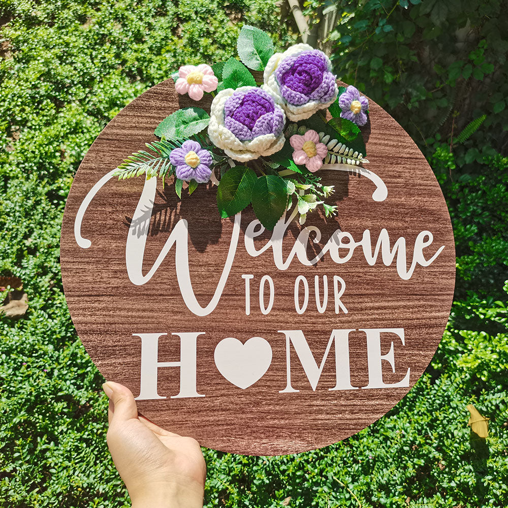 Welcome Door Sign Crocheted Flower Front Door Decorations Unique Gifts