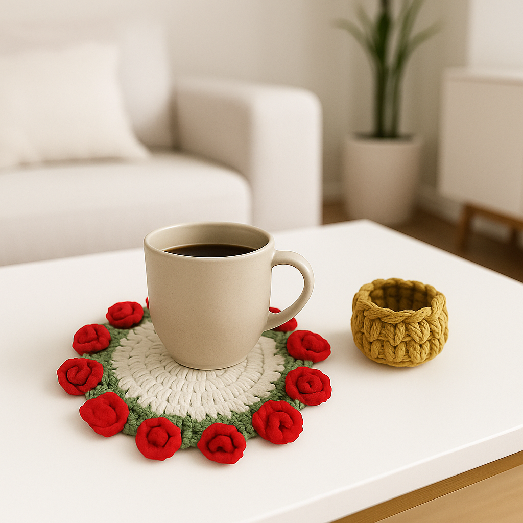 Handmade Crochet Flower Coaster | Crochet Flower Bouquet | Coaster Gift for Her