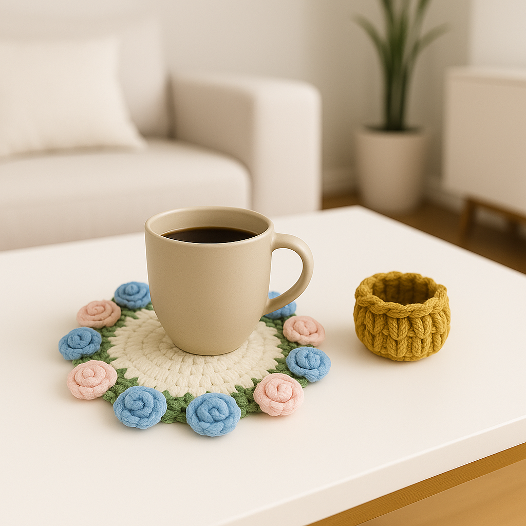Handmade Crochet Flower Coaster | Crochet Flower Bouquet | Coaster Gift for Her
