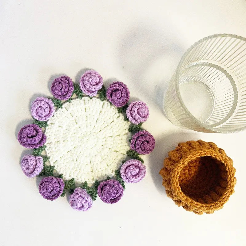 Handmade Crochet Flower Coaster | Crochet Flower Bouquet | Coaster Gift for Her