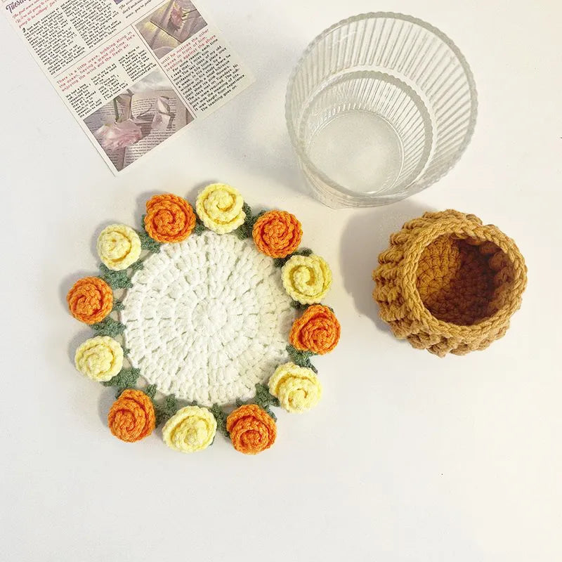 Handmade Crochet Flower Coaster | Crochet Flower Bouquet | Coaster Gift for Her